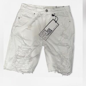 Almost Famous White Distressed Bermuda Shorts